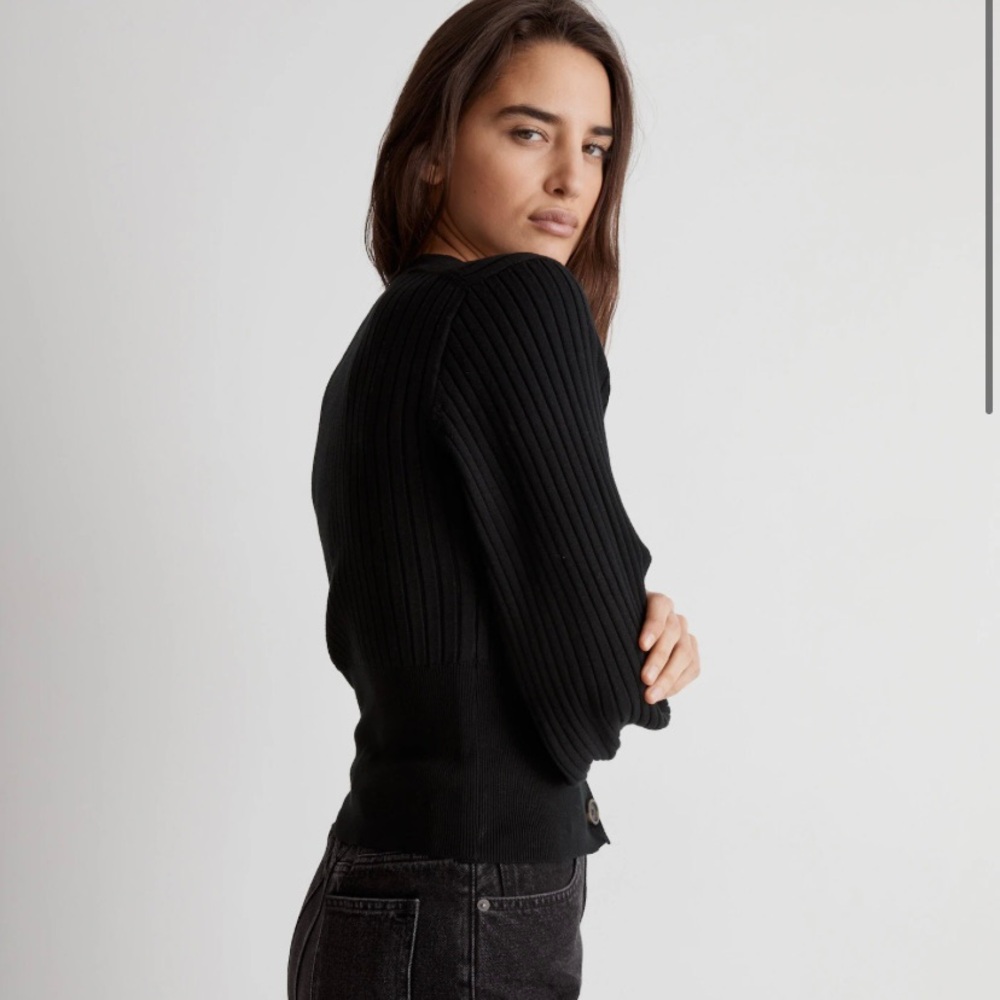 Madewell Rust Brown Ribbed V-Neck Button Cardigan - Picture 3 of 9